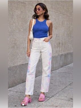 NWT Levi’s 501 White Pastel Tie Dye Straight Leg Jeans 28x32